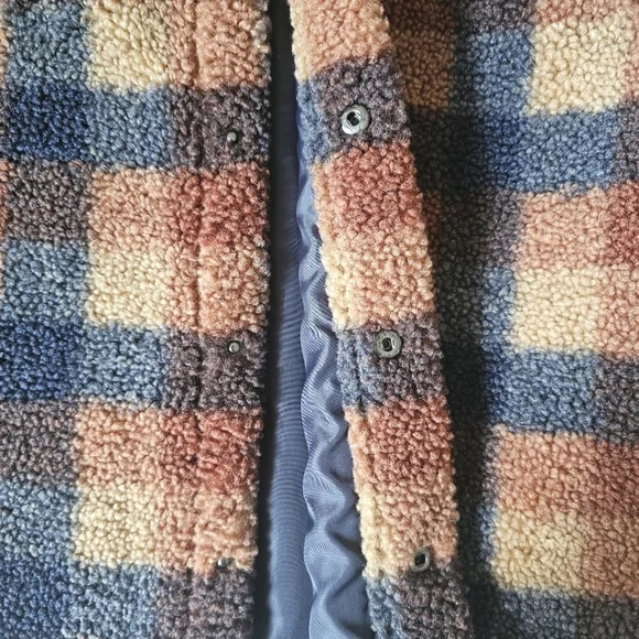 Scene & Heard Childs Jacket Size 4-5 Brown Navy Plaid Snap Front Teddy Fabric - Picture 4 of 11